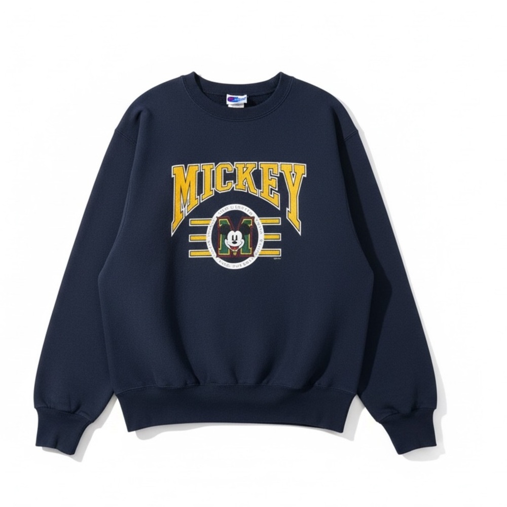 Vintage 90s Disney Store Mickey Mouse Collegiate Sweatshirt Navy XL Made in USA